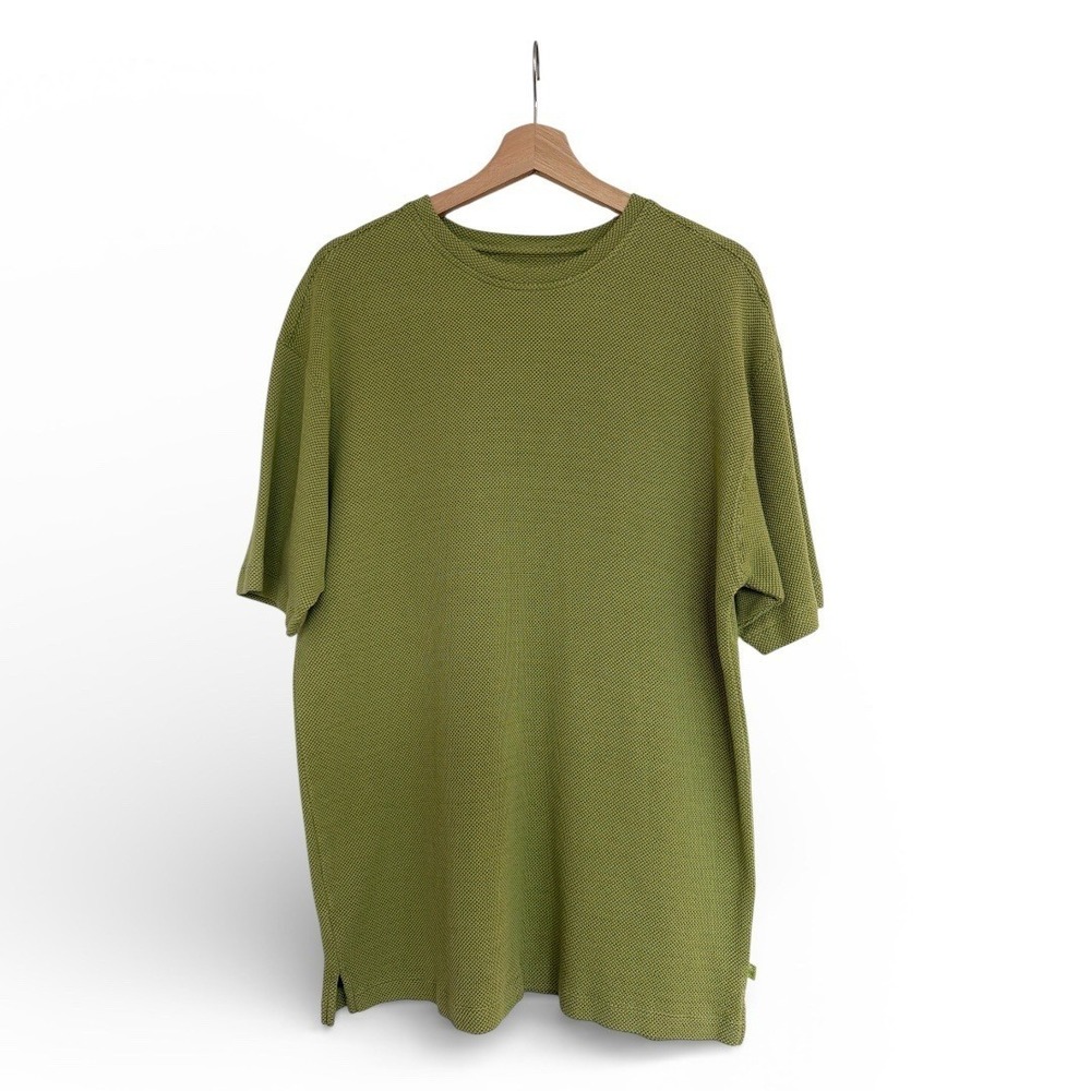 Tommy Bahama Lime Green Silk Cotton Waffle Knit T-Shirt Short Sleeve Men's Large